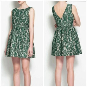 Zara Green Tulip Lace Dress V-Back Mini